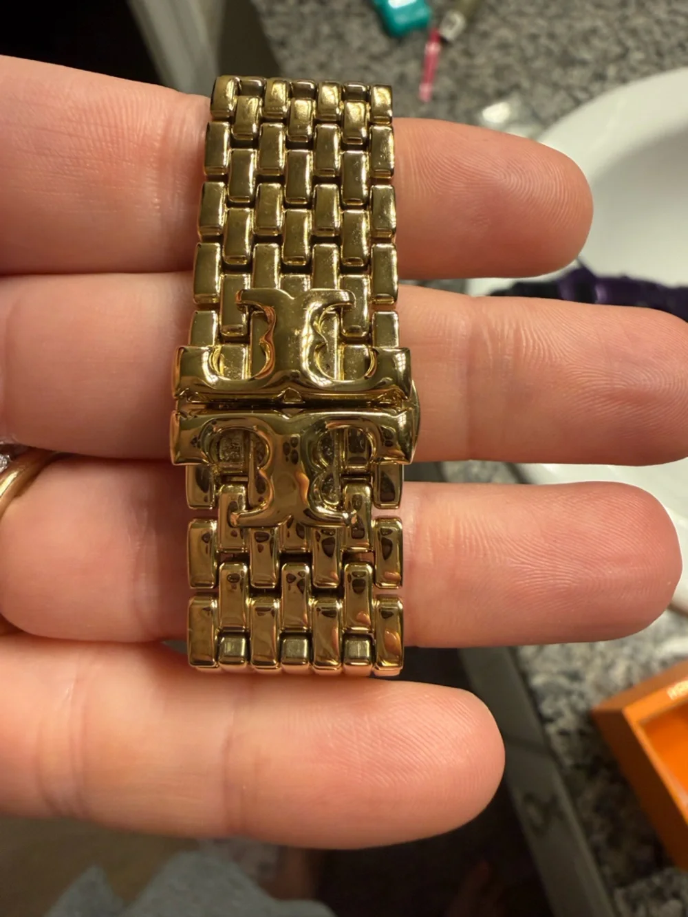Tory Burch Gold and Ivory Eleanor Rectangular Bracelet Watch